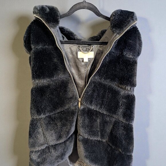 Michael Kors Quilted Faux Fur Vest, Black, Size Large - Picture 1 of 5